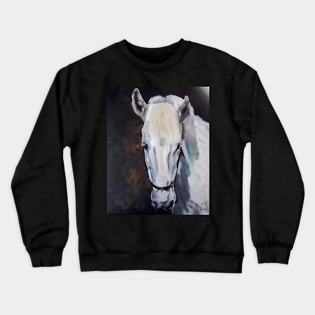 Beautiful Gem - White Horse Crewneck Sweatshirt by Krusty